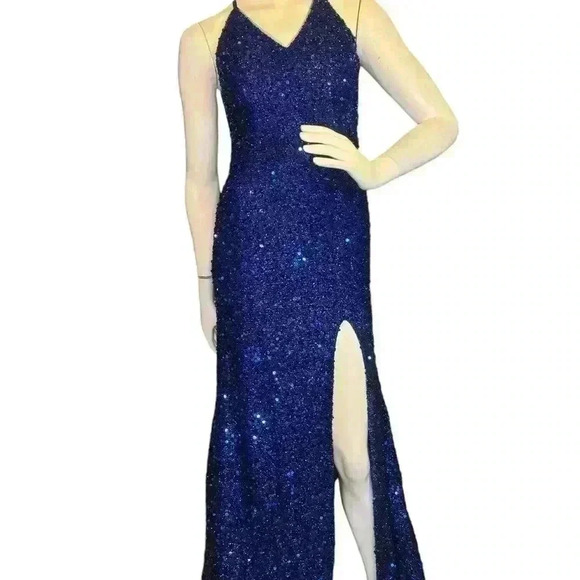 Unbranded V neck backless stretch sequin slit sleeveless evening maxi dress. - Picture 2 of 16